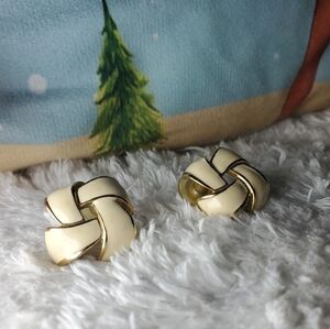 Cream and Gold Knot Earrings Vintage